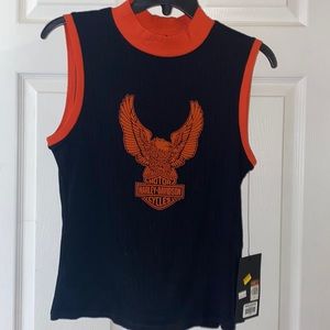 Black and orange Harley Davidson sleeveless top